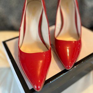 Candy Apple Red Nine West Patent Leather Pointy Toe Pumps High Heels